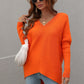 Ribbed V-Neck Open Back Tunic Sweater
