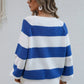 Striped Raglan Sleeve Ribbed Trim Knit Top