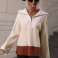 Color Block Half-Zip Dropped Shoulder Knit Pullover