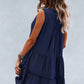 Frill Trim Notched Sleeveless Tiered Dress