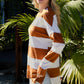 Striped High-Low Slit Dropped Shoulder Top