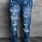 Printed Patch Distressed Boyfriend Jeans