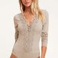 Lace Trim Ribbed Long Sleeve Bodysuit