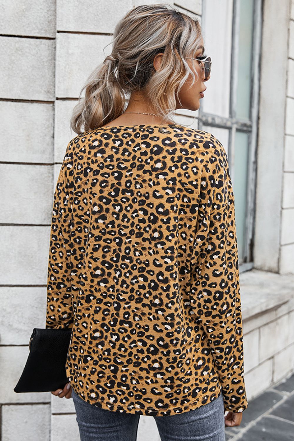 Leopard Buttoned Contrast Trim Top