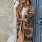 Geometric Open Front Longline Cardigan with Pockets