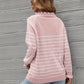 Striped Half-Button Frill Trim Sweater