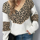 Leopard Color Block V-Neck Ribbed Trim Sweater