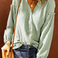 Balloon Sleeve Frill Trim Notched Neck Blouse