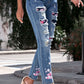 Printed Patch Distressed Boyfriend Jeans