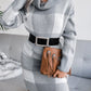 Plaid Funnel Neck Long Sleeve Mini Sweater Dress (Belt Not Included)