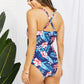 Floral Crisscross Spliced Mesh One-Piece Swimsuit