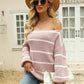 Striped Rib-Knit Off-Shoulder Sweater