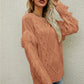 Mixed Knit Fringe Detail Round Neck Sweater