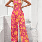 Floral Square Neck Cutout Tie Back Jumpsuit