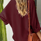 Plus Size Roll-Tab Sleeve Slit Blouse
