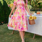 Floral Frill Trim Square Neck Dress