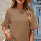 Swiss Dot Flounce Sleeve Round Neck Blouse