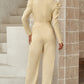 Belted Long Puff Sleeve V-Neck Jumpsuit