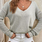V-Neck Ribbed Trim Long Sleeve Knit Top