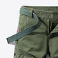 Button and Zip Closure Belted Cargo Shorts
