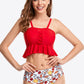 Printed Two-Tone Lace-Up Ruffled Two-Piece Swimsuit