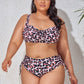 Plus Size Printed Drawstring Detail Bikini Set