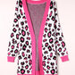 Leopard Contrast Trim Open Front Longline Cardigan