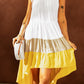 Color Block Ruffle Hem Tiered High-Low Dress