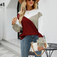 Tricolor Color Block Round Neck Ribbed Trim Sweater