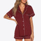 Contrast Piping Button Front Top and Shorts Lounge Set