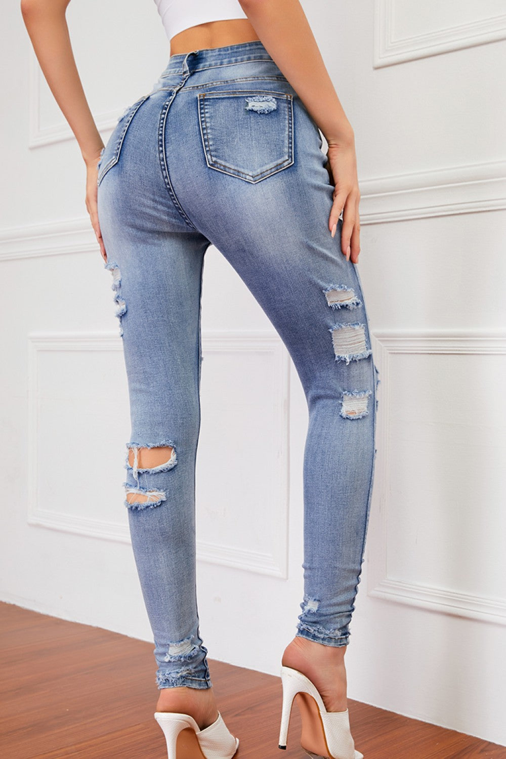 Full Size Button-Fly Distressed Skinny Jeans