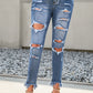 Distressed Frayed Hem Cropped Jeans