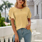 Eyelet Flutter Sleeve Round Neck Top