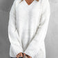 Heathered Ribbed Trim V-Neck Drop Shoulder Sweater