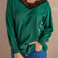 Lace Trim Lantern Sleeve Blouse