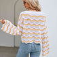 Round Neck Openwork Flare Sleeve Knit Top