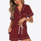 Contrast Piping Button Front Top and Shorts Lounge Set