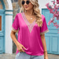 Contrast Trim Short Sleeve Plunge Blouse