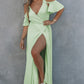 Cold Shoulder Flutter Sleeve Surplice Maxi Dress