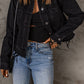 Frayed Trim Button Down Denim Jacket