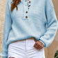 Half-Button Rib-Knit Dropped Shoulder Sweater