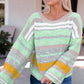 Striped Exposed Seam Bell Sleeve Sweater