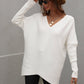 Ribbed V-Neck Open Back Tunic Sweater