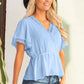 Lace Trim V-Neck Tied Peplum Blouse