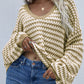 Striped Drop Shoulder V-Neck Pullover Sweater