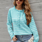 Striped Half-Button Frill Trim Sweater