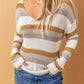 Striped Dropped Shoulder V-Neck Sweater
