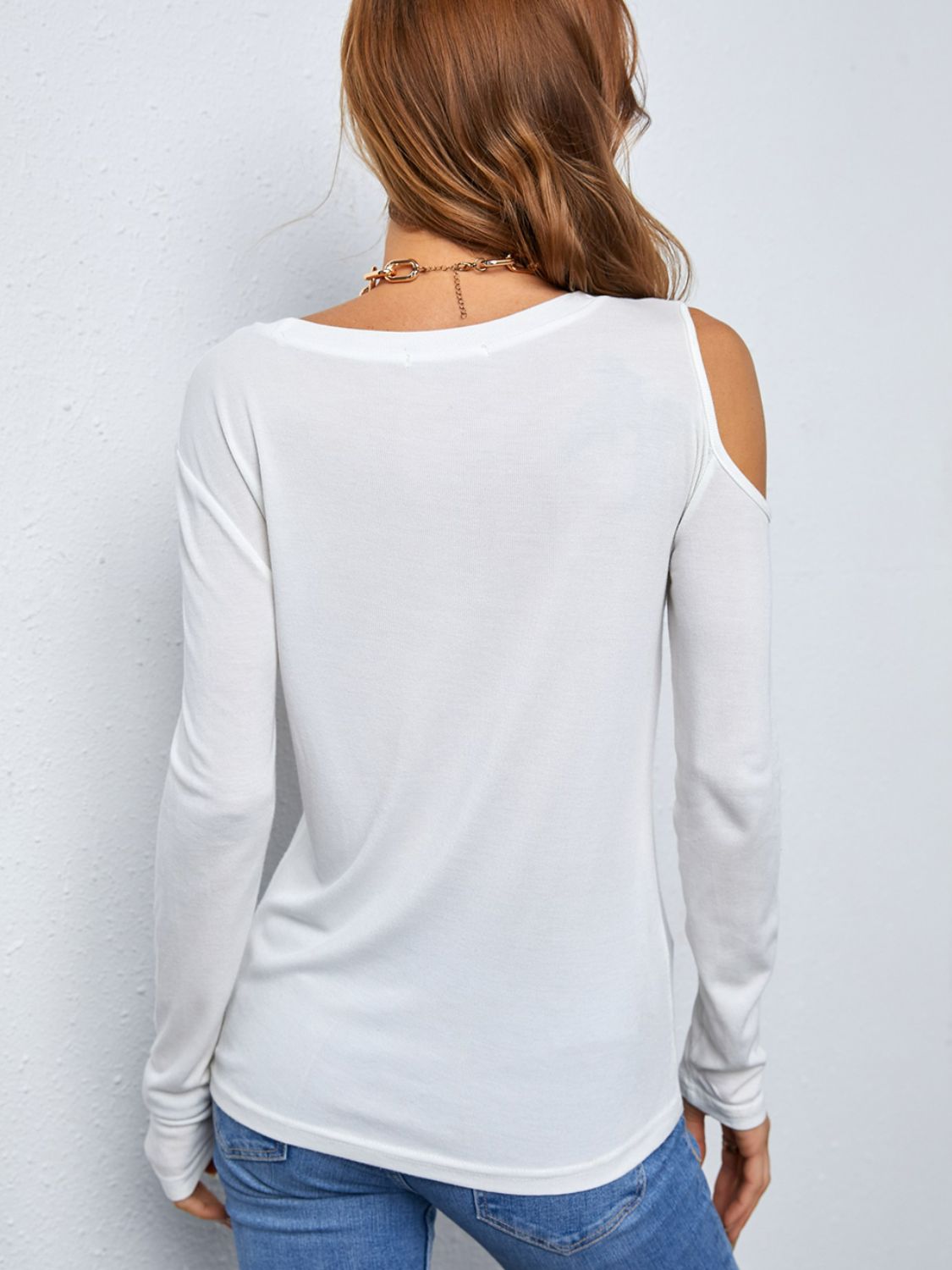 Cold-Shoulder Round Neck Long Sleeve Top