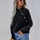 Button Detail Frill Neck Rib-Knit Sweater
