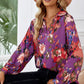 Printed Johnny Collar Raglan Sleeve Blouse